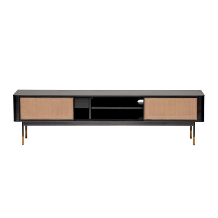 Black Wood and Wicker Media Stand HomeRoots