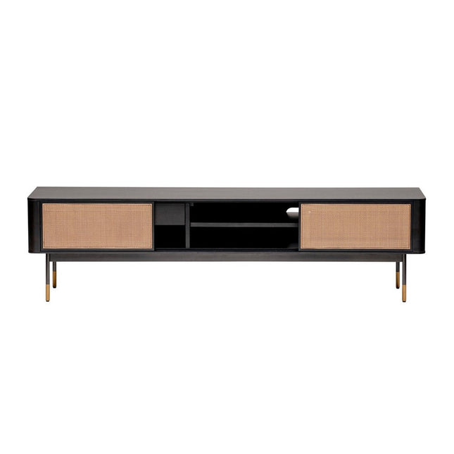 Black Wood and Wicker Media Stand HomeRoots