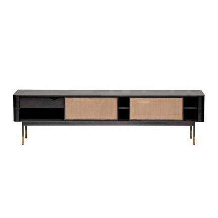 Black Wood and Wicker Media Stand HomeRoots