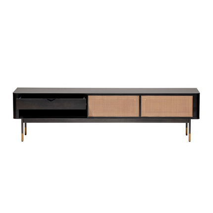 Black Wood and Wicker Media Stand HomeRoots