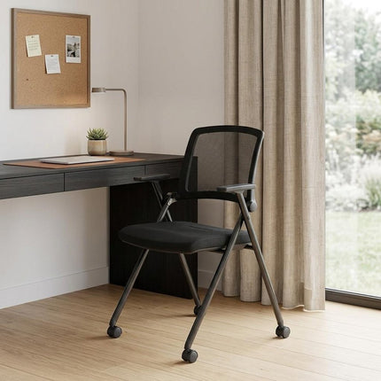 Set of Two Black Mesh Rolling Conference Office Chair HomeRoots