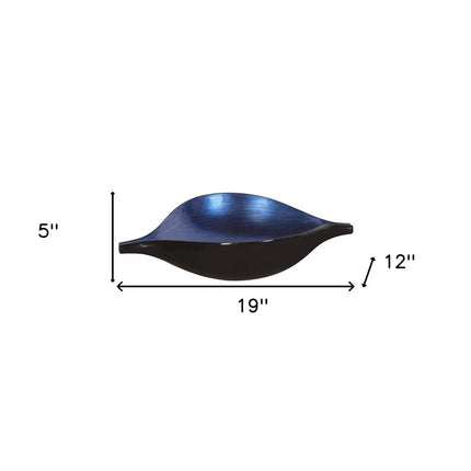 19" Black And Blue Solid Wood Novelty Centerpiece Bowl HomeRoots