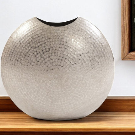 14" Silver Hammered Round Aluminum Table Vase HomeRoots