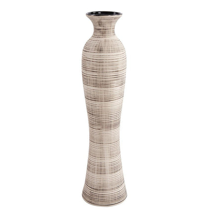 31" Beige And Brown Striped Bud Ceramic Floor Vase HomeRoots