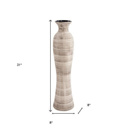31" Beige And Brown Striped Bud Ceramic Floor Vase HomeRoots
