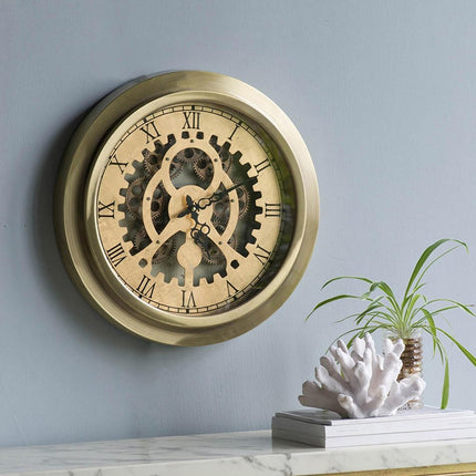 Gold Industrial Style Round Wall Clock HomeRoots