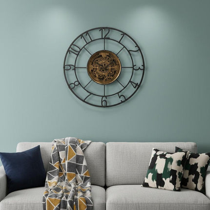 Round Decorative Gear Iron Wall Clock HomeRoots