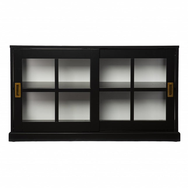 48" Black Sideboard with Two Glass Sliding Doors HomeRoots