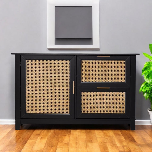 50" Black Solid Wood Two Drawer Sideboard HomeRoots