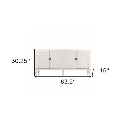 64" White Solid Wood Sideboard with Four Doors HomeRoots