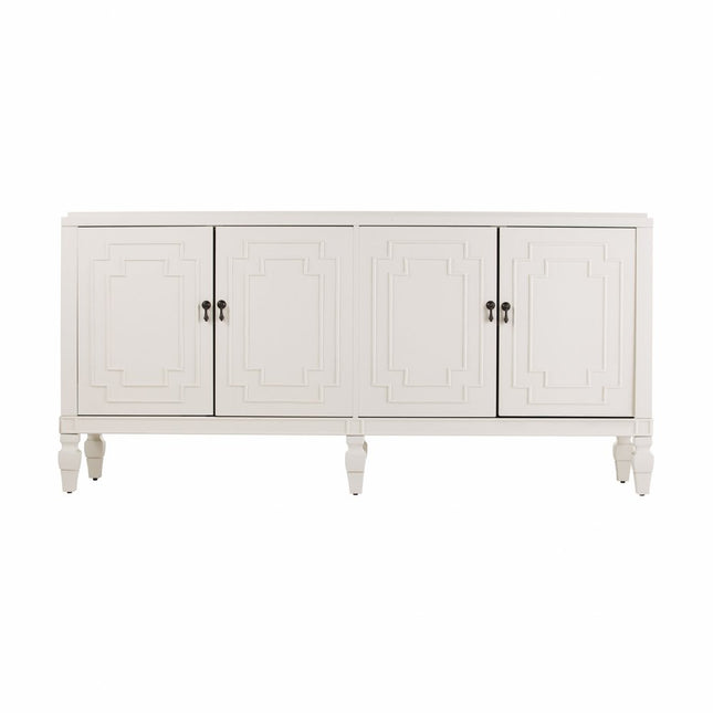 64" White Solid Wood Sideboard with Four Doors HomeRoots