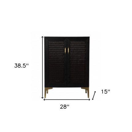 Modern Rustic Black Gold and Faux Rattan Bar Cabinet HomeRoots