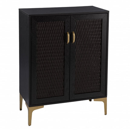 Modern Rustic Black Gold and Faux Rattan Bar Cabinet HomeRoots