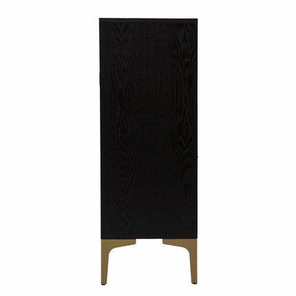 Modern Rustic Black Gold and Faux Rattan Bar Cabinet HomeRoots