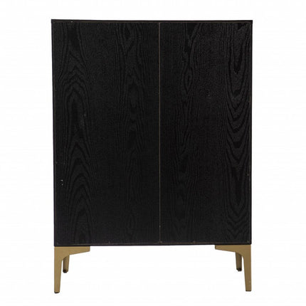 Modern Rustic Black Gold and Faux Rattan Bar Cabinet HomeRoots