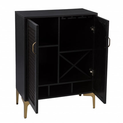 Modern Rustic Black Gold and Faux Rattan Bar Cabinet HomeRoots