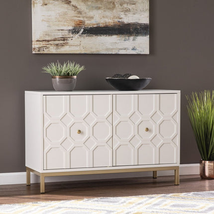 40" White Carved Geometric Sideboard with Two Doors HomeRoots