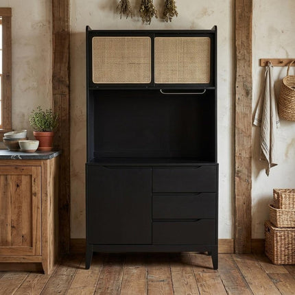 70" Black Wood Three Door Three Drawer HomeRoots