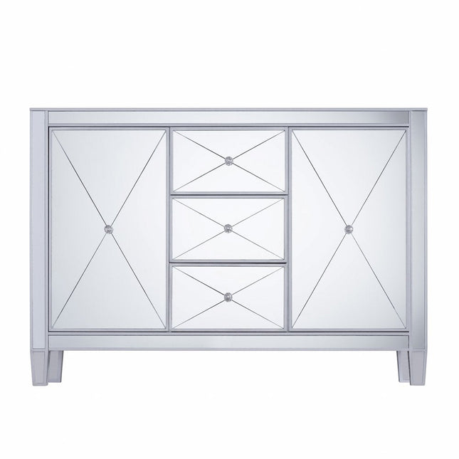 50" Silver Wood and Glass Three Drawer Credenza with Two Doors HomeRoots
