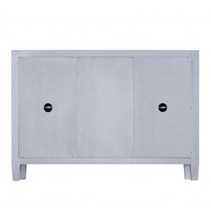 50" Silver Wood and Glass Three Drawer Credenza with Two Doors HomeRoots