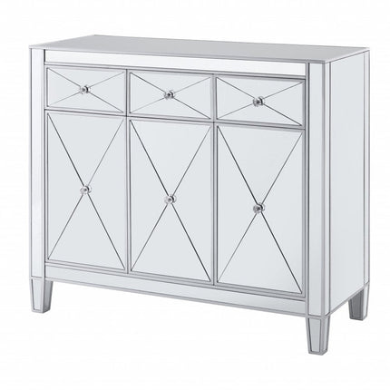 40" Silver Glass Three Drawer Sideboard with Three Doors HomeRoots