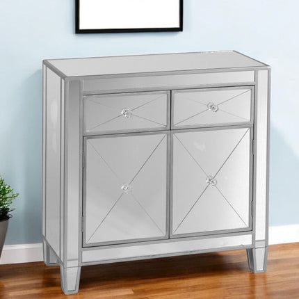 Glamorous Mirrored Bling Two Door Storage Accent Cabinet HomeRoots