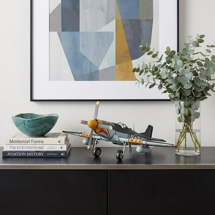 6" Grey Mustang Metal Hand Painted Decorative Airplane HomeRoots