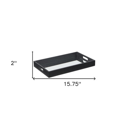 Black Shagreen Tray with Beveled Mirror HomeRoots