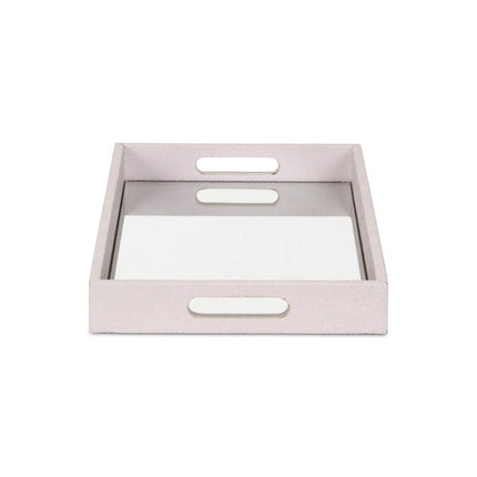 16" White Shagreen and Mirror Tray
