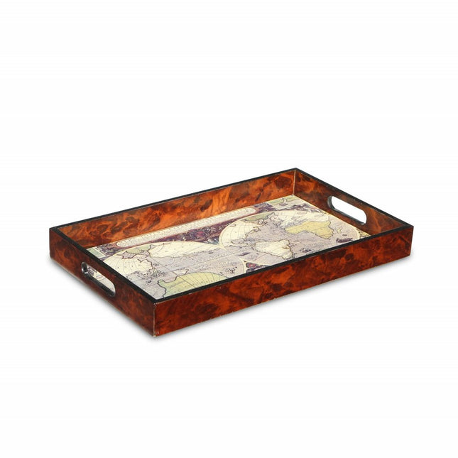 World Map Vintage Burlwood Serving Tray HomeRoots