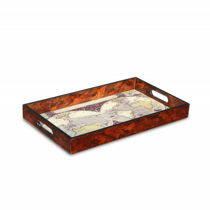 World Map Vintage Burlwood Serving Tray HomeRoots