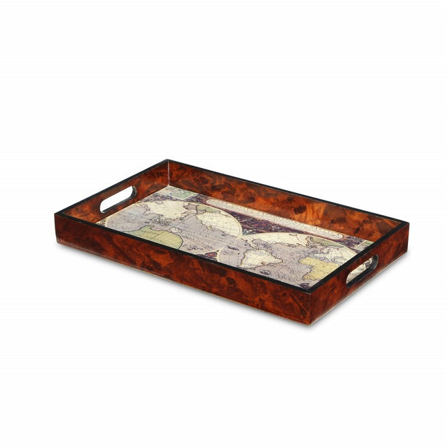 World Map Vintage Burlwood Serving Tray HomeRoots