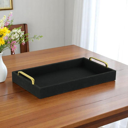 16" Black Wood And Linen Serving Tray With Handles HomeRoots
