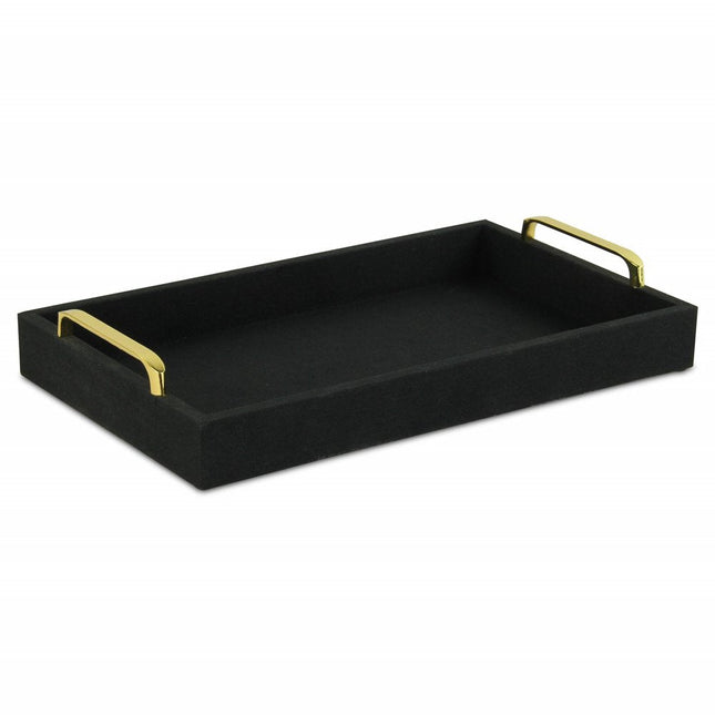16" Black Wood And Linen Serving Tray With Handles HomeRoots