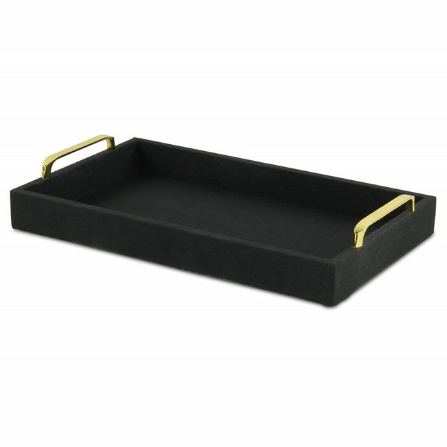 16" Black Wood And Linen Serving Tray With Handles