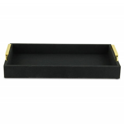 16" Black Wood And Linen Serving Tray With Handles HomeRoots