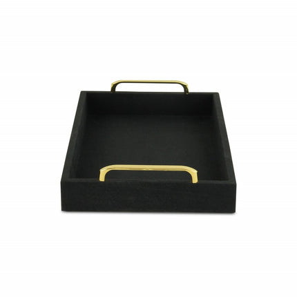 16" Black Wood And Linen Serving Tray With Handles HomeRoots