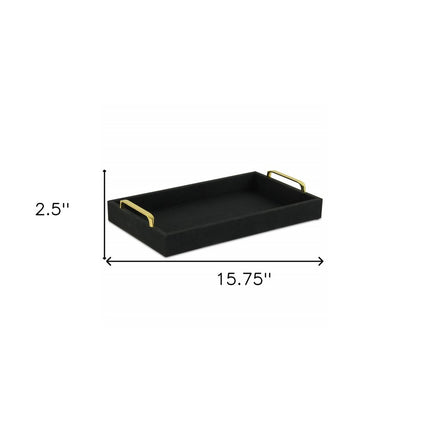 16" Black Wood And Linen Serving Tray With Handles