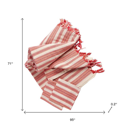 71" X 95" Red And White Striped Cotton Tablecloths HomeRoots