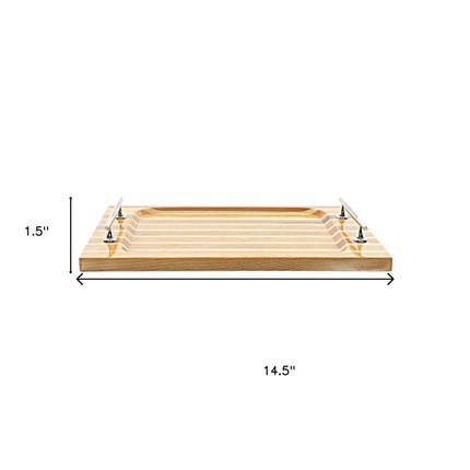 15" Brown And Natural Solid Wood Striped Serving Tray With Handles HomeRoots