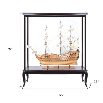 75" Black And Light Brown Solid Wood HMS Victory Boat Tabletop Sculpture With Case HomeRoots