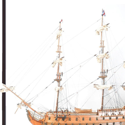 75" Black And Light Brown Solid Wood HMS Victory Boat Tabletop Sculpture With Case HomeRoots