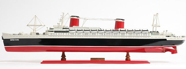 9" Black and Red Solid Wood Hand Painted SS United States 1952 Model Boat HomeRoots
