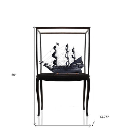 69" Black Solid Wood Hand Painted Black Pearl Pirate Floor Display Model Boat HomeRoots