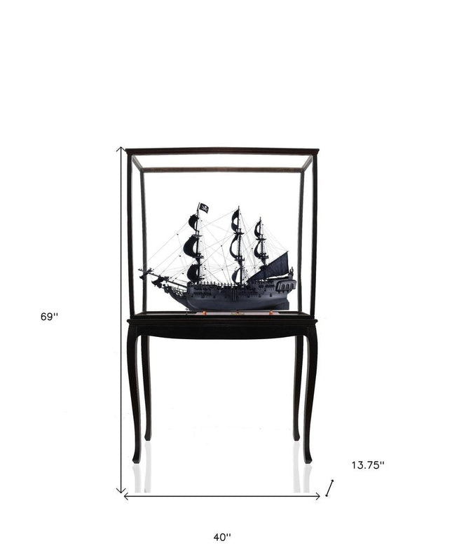69" Black Solid Wood Hand Painted Black Pearl Pirate Floor Display Model Boat HomeRoots