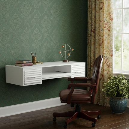 White Wall Mount Desk with Drawers HomeRoots