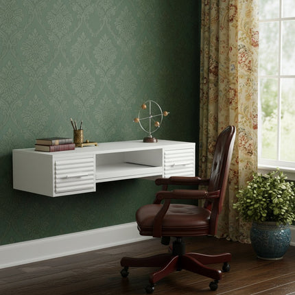 White Wall Mount Desk with Drawers HomeRoots