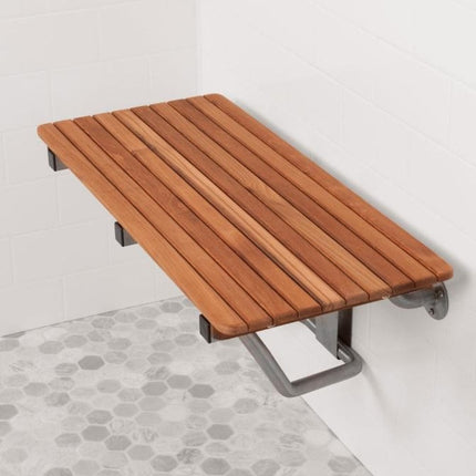 28" Brown Premium Wall Mount Teak Shower Bench HomeRoots
