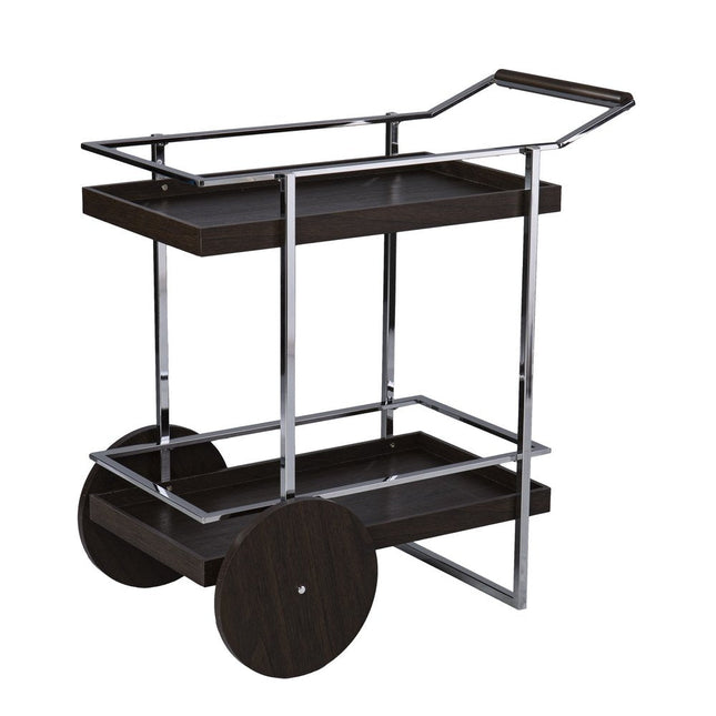 34" Brown And Silver Iron and Wood Rolling Bar Cart HomeRoots