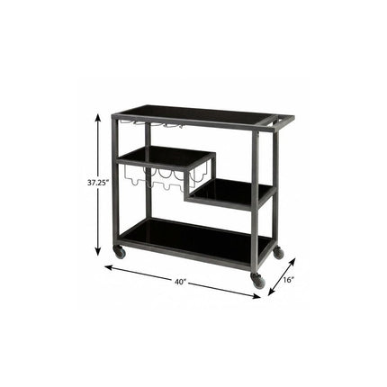 Black and Gray Glass Rolling Bar Cart With Wine Storage HomeRoots